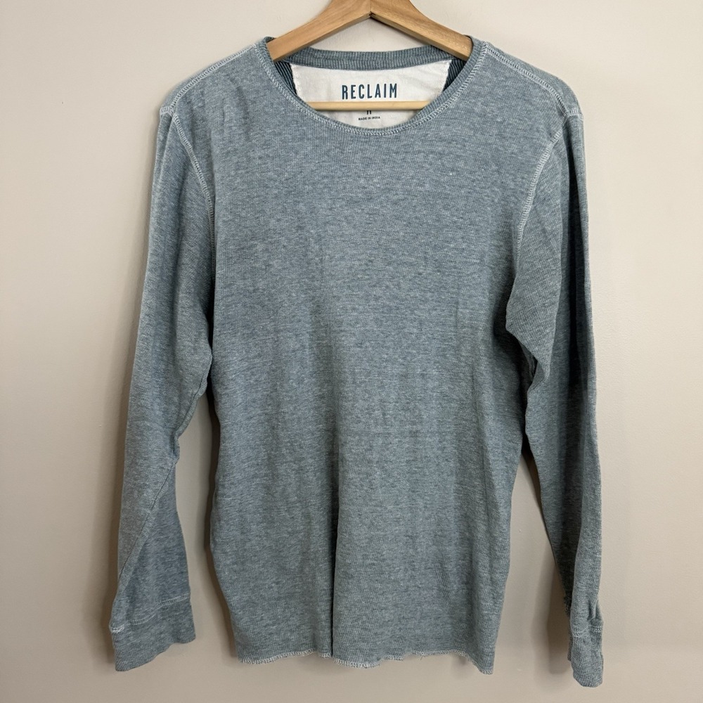 Buckles Reclaimed 100% Cotton Drop Needle Long Sleeve Thermal Men's Green Sz Med